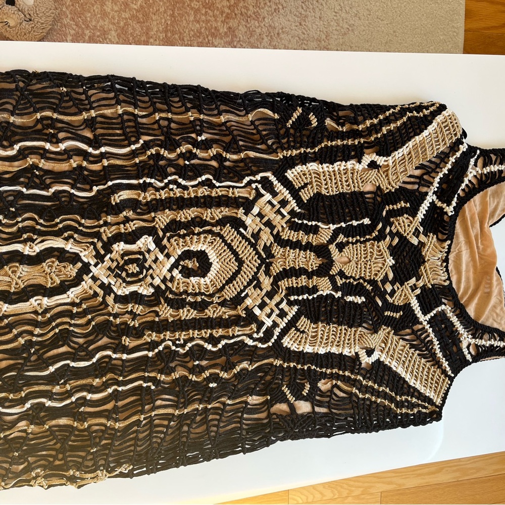 Diane Von Furstenberg Black and Cream Patterned Mini Dress